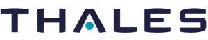 Logo for Thales. The name Thales is spelt our in black with a blue-green circles in the centre of the letter A