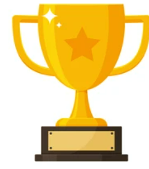 A gold trophy with a star on the front on a white background